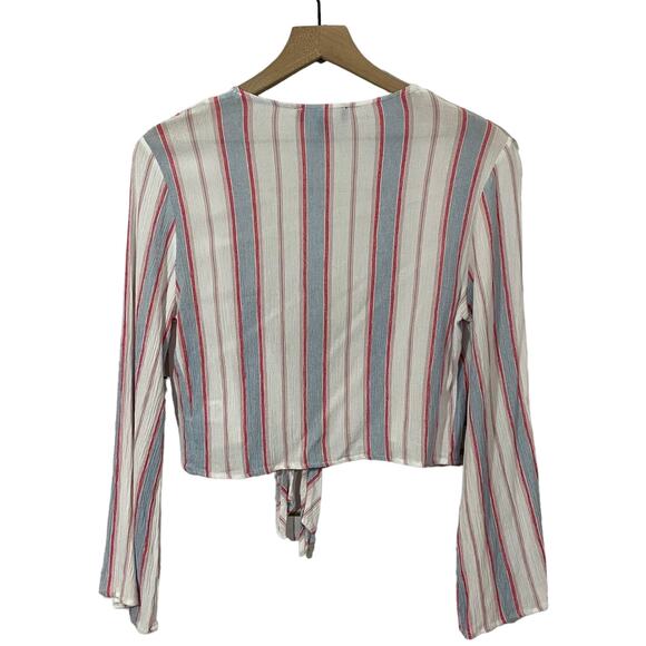 Lulus Pippi Pink Striped Tie-Front Bell Sleeve Top - Medium - Picture 3 of 13